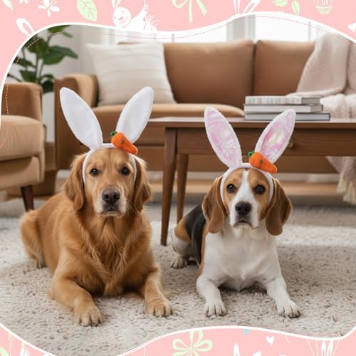 Weewooday 3 Set Dog Bunny Ears Easter Costume, Dog Headband Cat Rabbit Ear Hat Cute Pet Bow Collar Puppy Tail for Pet Easter Party Costume Accessories Supplies(Cute)