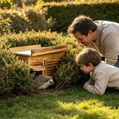 Handcrafted Solid Wood Hedgehog House - Large Natural Outdoor Nesting Box for Hedgehog - Cozy All-Weather Shelter, Easy Install for Backyard, Garden