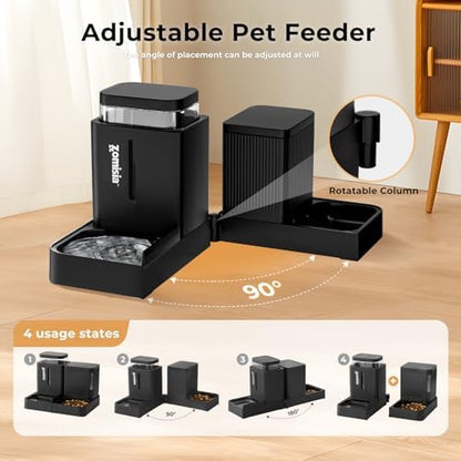 ZOMISIA Gravity Cat Feeder and Water Dispenser, 0.8 Gallon x 2, White
