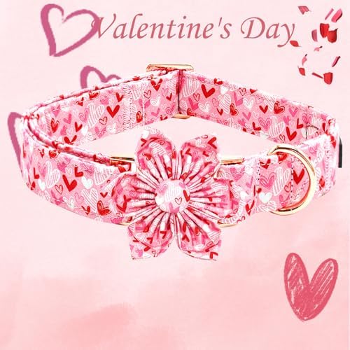 Love Heart Print Dog Collar with Flower for X-Large Female Dog