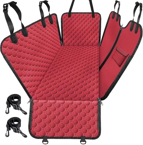 Mancro Dog Car Seat Cover, Waterproof Back Seat Pet Cover for Dogs, Red