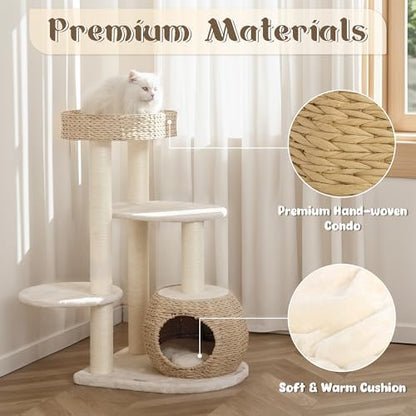 KAMABOKO Modern Cat Tree, Hand-Woven Condo & Top Perch,cat Houses & Condos