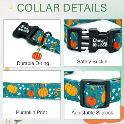 Fall Dog Collar-Pumpkin Print Adjustable Pet Collar Comfortable Puppy Collars Cotton Lightweight Quick-Release Buckle Collars for Large Dogs