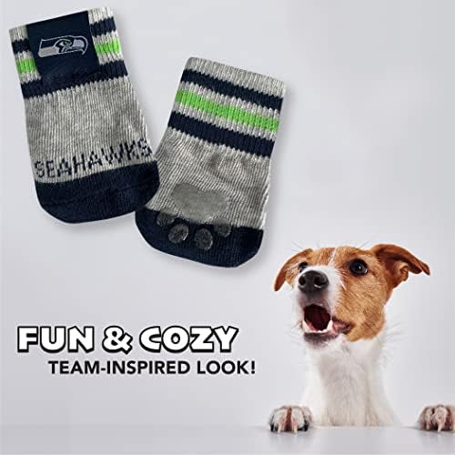 NFL Seattle Seahawks Anti Slip Dog Socks with Elastic Ribbed Top, Size Medium/Large. Indoor/Outdoor Socks, Best Dog Paw Protector, 2 Pairs, Cool Puppy Supplies with NFL Logo of Seahawks Football Team