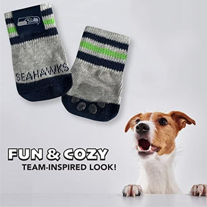 NFL Seattle Seahawks Anti Slip Dog Socks with Elastic Ribbed Top, Size Medium/Large. Indoor/Outdoor Socks, Best Dog Paw Protector, 2 Pairs, Cool Puppy Supplies with NFL Logo of Seahawks Football Team