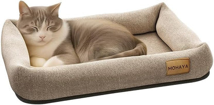 MOHAYA Jute Pet Bed-L, 2-in-1 Small Dog Bed & Scratch Pad – Breathable Jute & Cotton Dual-Layer Design, Eco-Friendly Lounger with Cooling Comfort for Summer – Washable, Durable, Non-Slip Base