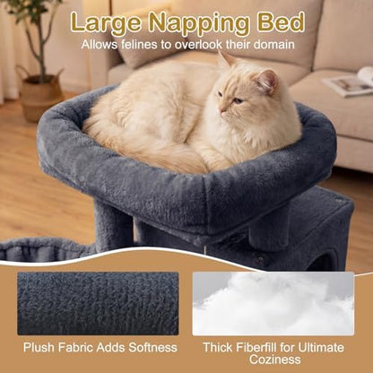 DORTALA Cat Tree for Indoor Cats, 33.5" Cat Tower with 2-Storey Condo, Top Perch, Sisal Scratching Posts, Dangling Ball, Platform, Multi-Level Pet Climbing Furniture Activity Center (Dark Grey)