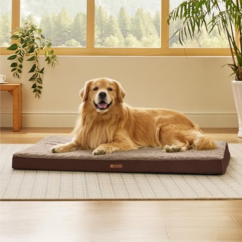 LE SURE Washable Egg Crate Foam Plush Dog Bed Cover, XL 44x32x3in, Brown