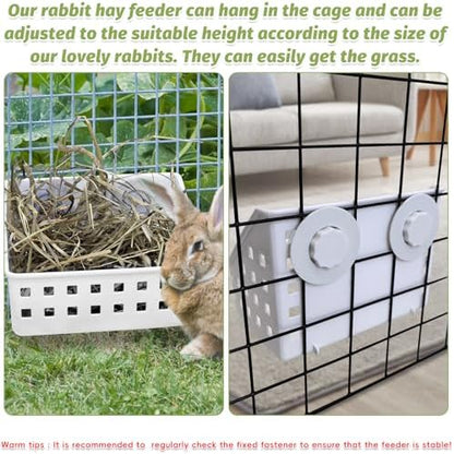 PINVNBY Hay Feeder for Rabbits, Less Wasted Hay Rack Manger, Hanging Guinea Pig Rabbit Hay Holder for Bunny, Chinchilla, Guinea Pig, Plastic Food Bowl Use for Grass & Food (Small Size)