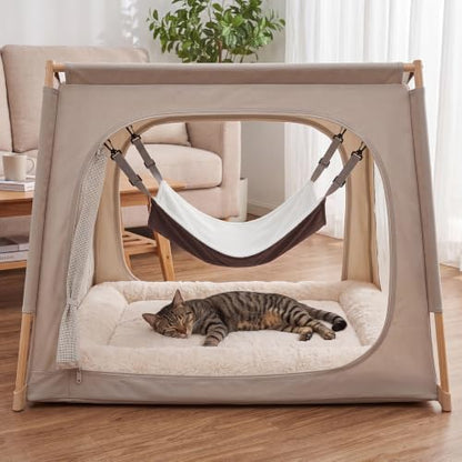 Novabright 4 Pack Cat Hammocks & Self Warming Mats Set for Crate, White