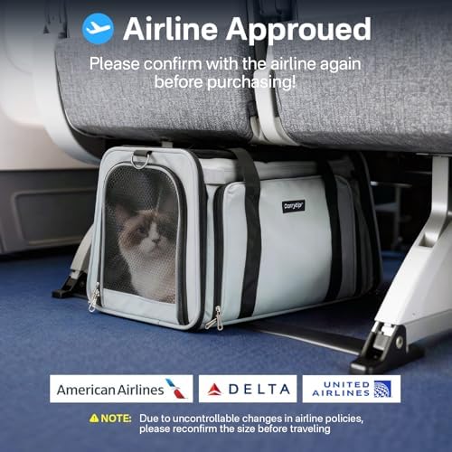 Expandable Cat Carrier, Airline Approved Soft Sided Pet Carrier for Cats & Small Dogs Up to 15 lbs, with Locking Safety Zippers & Cozy Fleece Pad, Portable for Car & Vet Visits, Black