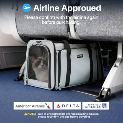 Expandable Cat Carrier, Airline Approved Soft Sided Pet Carrier for Cats & Small Dogs Up to 15 lbs, with Locking Safety Zippers & Cozy Fleece Pad, Portable for Car & Vet Visits, Black