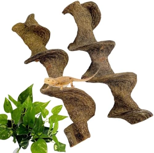 BNOSDM 2PCS Natural Reptile Climbing Branches Decor,1.8-2.2" Thick 15.7in Snake Climbing Forest Wood with Plant Leaf Decor,Lizard Forest Branch,Geckos Tank Tree Trunk Accessories for Bearded Dragons