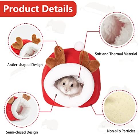 WishLotus Hamster Bed, Mini Soft and Warm Hamster House Cute Non-Slip Hamster Sleeping nest Small Animals Bedding House for Dwarf Hamsters, Mini Hedgehogs and Small Pets (red)