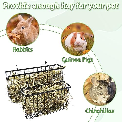 kathson Rabbit Hay Feeder 2 Pack, Metal Bunny Hay Rack for cage with Hooks, Rabbit hay Holder for Bunny Guinea Pig Chinchilla