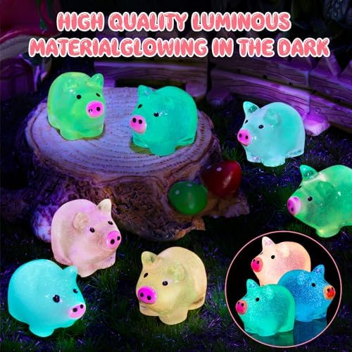 76PCS Luminous Mini Resin Pigs Miniature Pigs Figurines Cute Tiny Pig