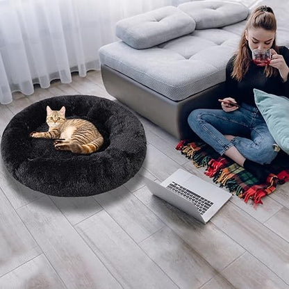Dog Bed for Small Medium Large Dogs, 20 inch Calming Dogs Bed, Washable-Round Cozy Soft Pet Bed for Puppy and Kitten with Slip-Resistant Bottom