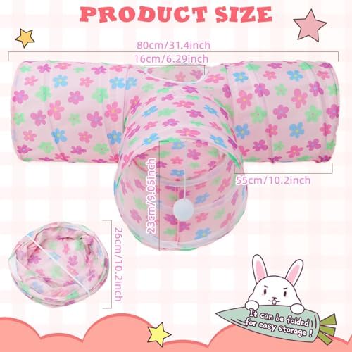BWOGUE Bunny Tunnels & Tubes, 3-Way Collapsible Rabbit Hideout for Bunnies