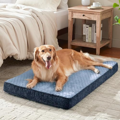 JOEJOY Orthopedic Dog Bed for Large Dogs, Washable Dog Crate Bed Large Sized with Removable Cover, Egg Memory Foam Big Pet Beds, Blue, 35"x22"