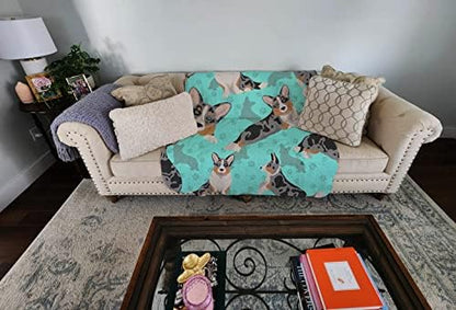 Caroline's Treasures MLM1016LQB Blue Merle Welsh Cardigan Corgi Quilted Blanket 50x60 Artwork Pattern Quilted Throw Blanket for Bed, Couch, Sofa, Soft and Lightweight