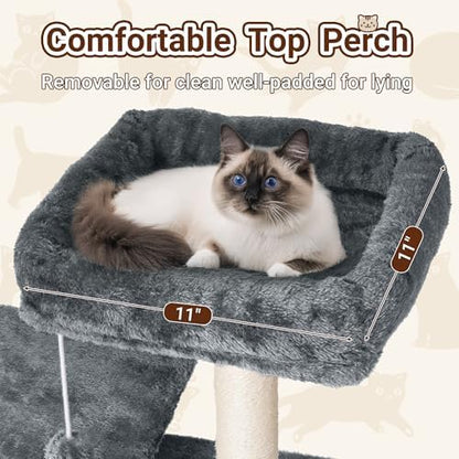 54 Inch Multi-Level Cat Tree Tower with Hammock, Condos & Scratching Posts, Large Cat Furniture for Indoor Cats with Pompoms, Dark Grey