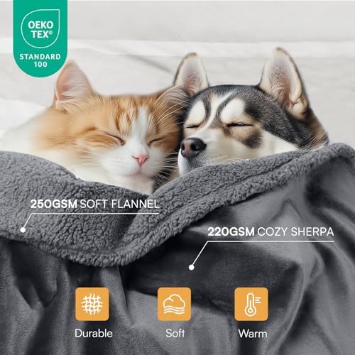 Luciphia Waterproof Pet Blanket, Liquid Pee Proof Dog Blanket for Sofa Bed Couch, Reversible Sherpa Fleece Furniture Protector Cover for Small Medium Large Dogs Cats, Dark Gray Medium（57" x 40"）