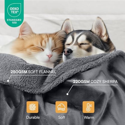Luciphia Waterproof Pet Blanket, Liquid Pee Proof Dog Blanket for Sofa Bed Couch, Reversible Sherpa Fleece Furniture Protector Cover for Small Medium Large Dogs Cats, Dark Gray Medium（57" x 40"）