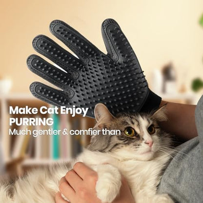 Pet Hair Removal Glove with 255 Silicone Tips for Dogs & Cats, Right Black
