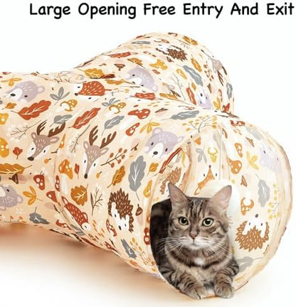 Tempcore Cat Tunnel, 3-Way Collapsible Toy for Indoor Cats, Beige Deer