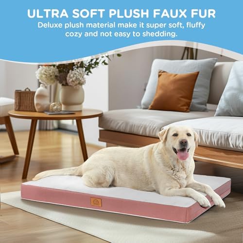 Sunheir Extra Large Orthopedic Dog Bed, XXL Waterproof Dog Crate Bed, Pink