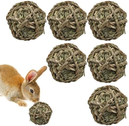 Rabbit Timothy Grass Ball 6 Pcs,Natural Bunny Grass Ball Timothy Hand Woven Chew Toys Small Animals Teeth Grinding Suitable for Hamster Guinea Pig Squirrel Totoro Gerbils