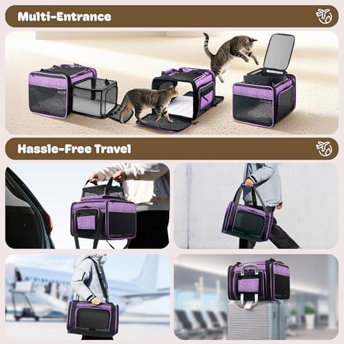 Top and 2 Sides Expandable Pet Carrier 17x11x9.5 TSA Airline Approved