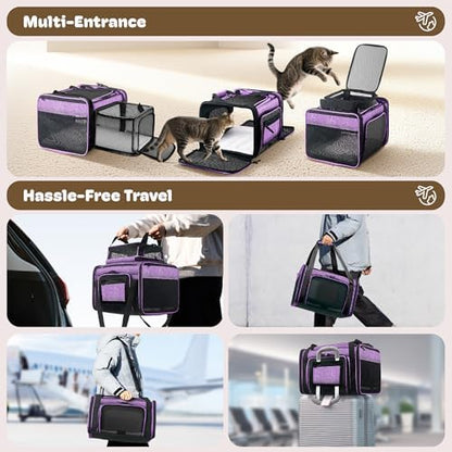 Top and 2 Sides Expandable Pet Carrier 17x11x9.5 TSA Airline Approved