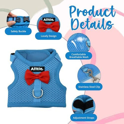 AIITLE Breathable Bunny Harness and Leash Set with Cute Bow, Blue S
