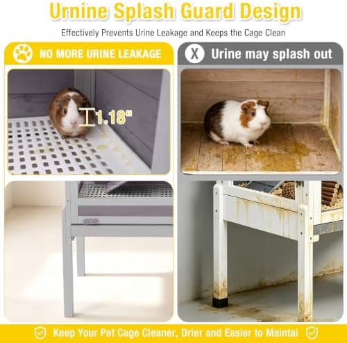 Aivituvin Wooden Guinea Pig Cages Indoor with Removable Stand, Anti Chewing Rabbit Hutch with Ramp and Wire Mesh, 2 Story Small Animals House Habitat with Pull Out Tray (Gray&Purple)