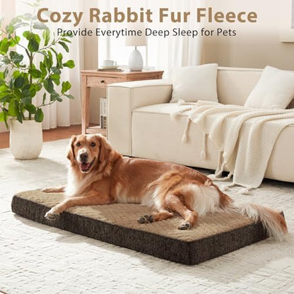 JOEJOY Orthopedic Dog Bed for Extra Large Dogs, Washable Dog Crate Bed Large Sized with Removable Cover, Egg Memory Foam Big Pet Beds, Brown, 47"x29"