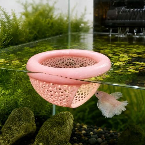 Aquarium Floating Betta Fish Skins, Betta or Shrimp Feeder, Cave and Hammock, Small Fish Feeding Rings, Aquarium Hiding Feeding Decorative Accessories (Light Pink)