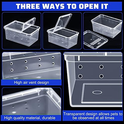 Irenare 8 Pcs Reptile Breeding Box Plastic Spider Terrarium Tarantula Feeding Box for Bearded Dragon Lizard Spider Gecko Scorpion(Vent Holes,Clear,5.9 x 3.9 x 2.5 Inch)