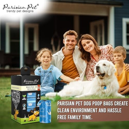 Parisian Pet Ecofriendly Dog Poop Bags Rolls - 160 Count Unscented Poop Bags For Dogs - Leakproof, Extra Thick, 8 Dog Waste Bags Refill Rolls - Prince Blue Doggie Poop Bags - Fits All Dispenser