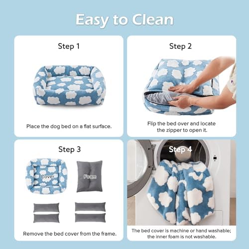 JOEJOY XL Dog Beds Large Sized Dog, Rectangle Washable Orthopedic Pet Bed with Removable Zipper Cover, Cute Soft Calming Puppy Pet Bed with Jacquard Shaggy Plush & Non Skid Bottom