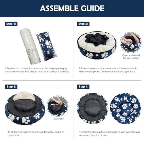 Donut Dog Bed, Calming Round Cat Bed for Indoor Cats, Navy Blue, 23"