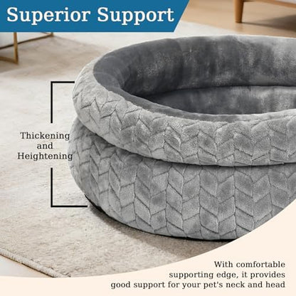 Dual-Layer Donut Cat Bed (Grey, 12 * 12 * 3.9 inch / 30 * 30 * 10 cm)
