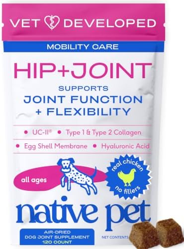 Native Pet Mobility Care - Hip & Joint Supplement for Dogs - UC-II Collagen, Egg Shell Membrane & Hyaluronic Acid - Dog Joint Supplement Chews Supports Cartilage, Mobility & Flexibility - 120 Chews