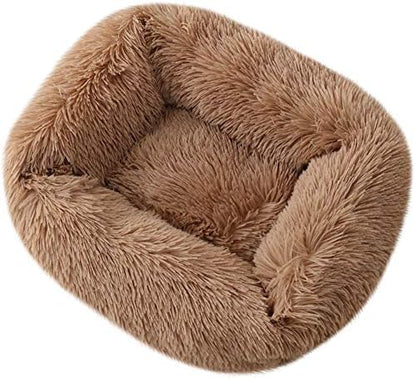 La La Pet® Donut Dog Cat Bed Cozy Cave Pet Bed Burrow Dog Bed Calming Cuddler Self-Warming Pet Bed Soft Plush Pet Cushion Improved Sleep for Cats Small Medium Dogs Brown S