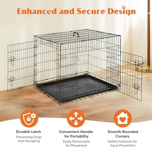 Sweetcrispy Dog Crate 48 Inch, Medium Large Dog Cage, Foldable Pet Kennel
