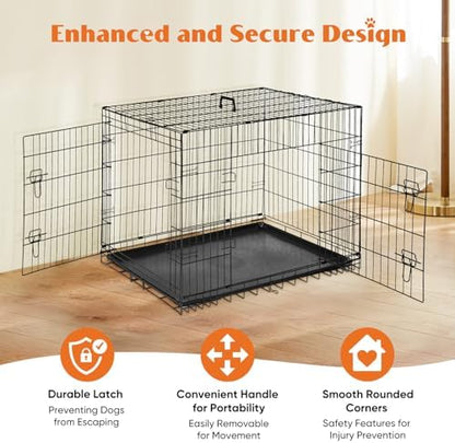 Sweetcrispy Dog Crate 48 Inch, Medium Large Dog Cage, Foldable Pet Kennel