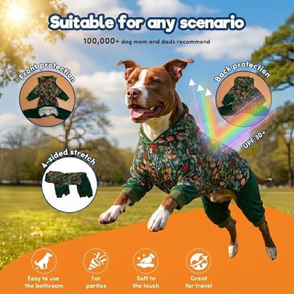 LovinPet Large Dog Bodysuits, Dew & Moss Dark Green Print, M
