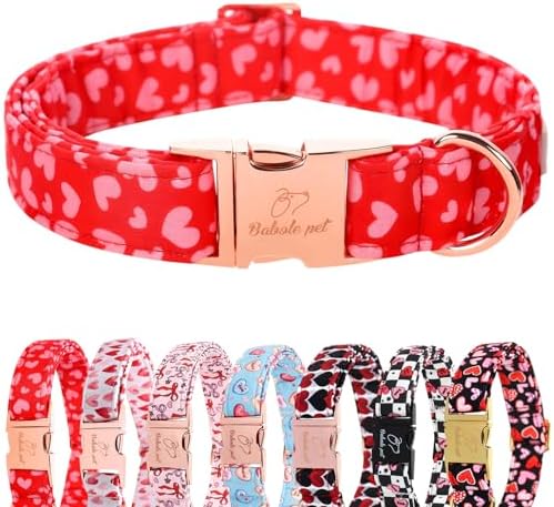 Valentines Dog Collar, Red Pink Heart Valentine Pet Collar with Metal Buckle, Durable Adjustable Holiday Dog Collars for Small Medium Large Dogs M