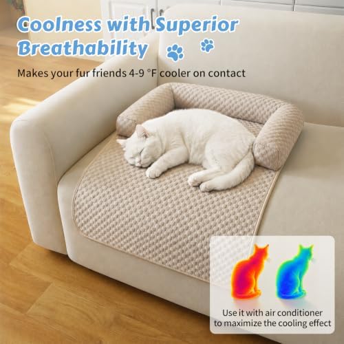 Cooling Pet Bed Mats with Neck & Head Support, 31.5 x 23.62 inch Khaki