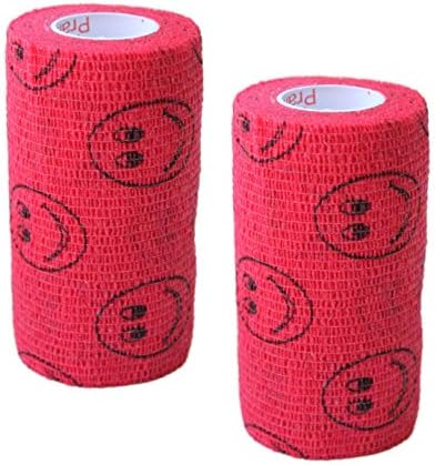 2 Pack Premium Vet Wrap - Self Adhesive Bandage Wrap & Athletic Tape- 4" x 5 Yards Elastic & Self-Sticking Cohesive Bandage for Pets, Sports, Wrists, & Ankles - Red with Smiles by Prairie Horse Supply